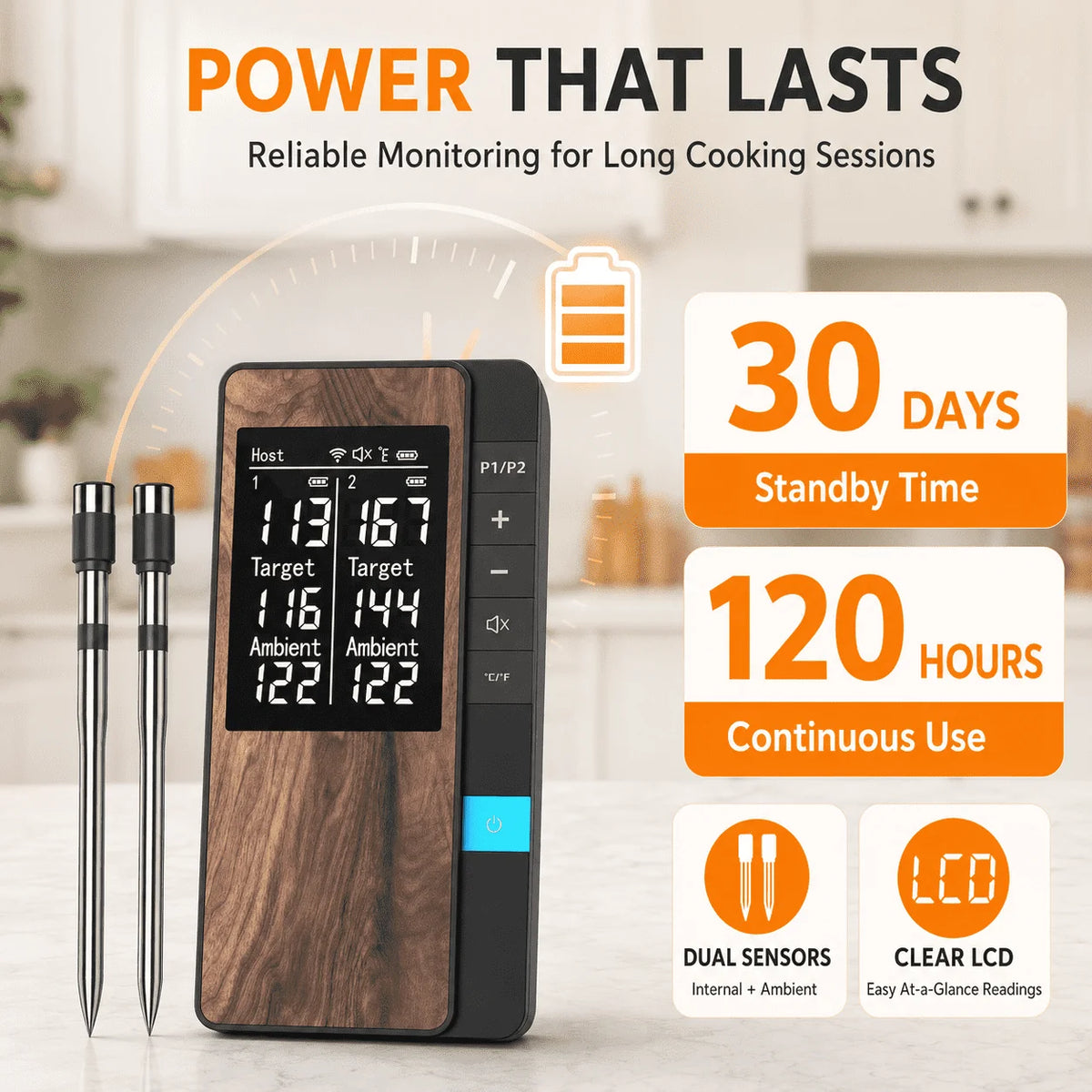 Wireless 4-Probe Bluetooth Meat Thermometer with LCD