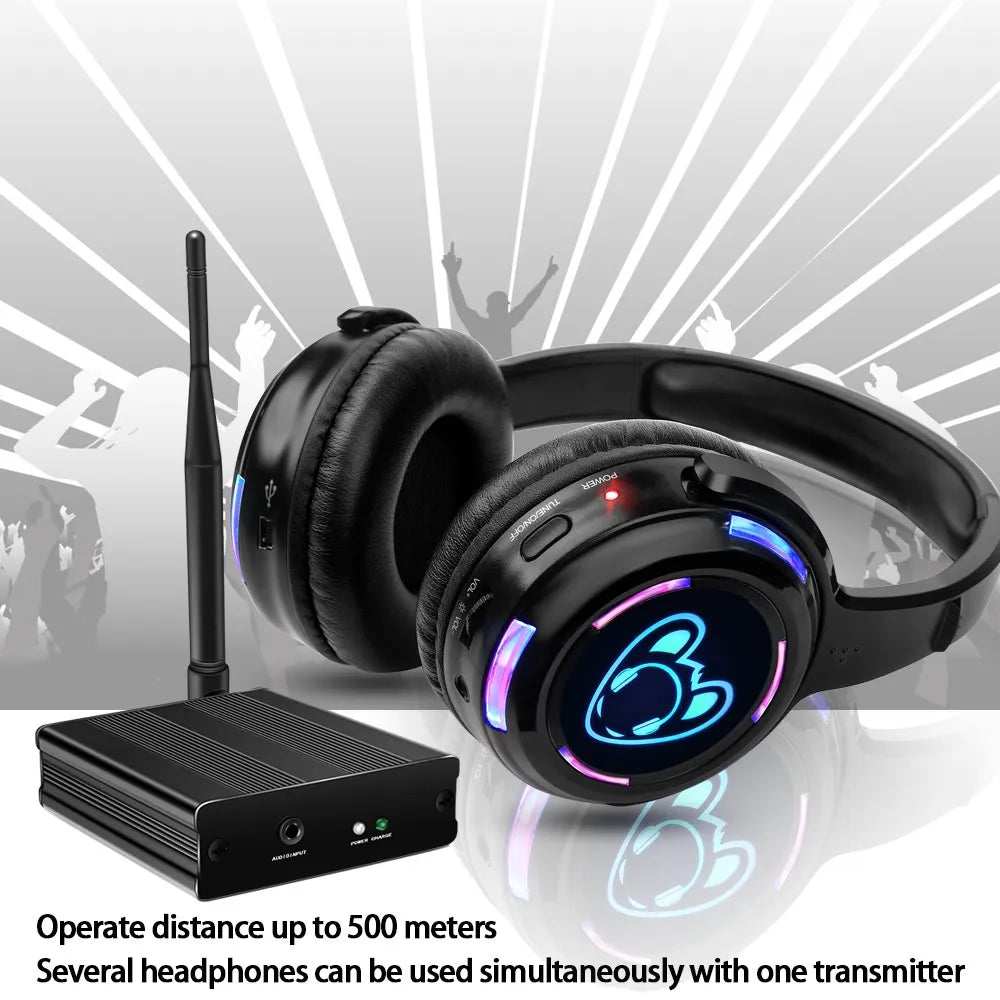 15 Wireless LED Headphones for Multi-Channel Silent Disco