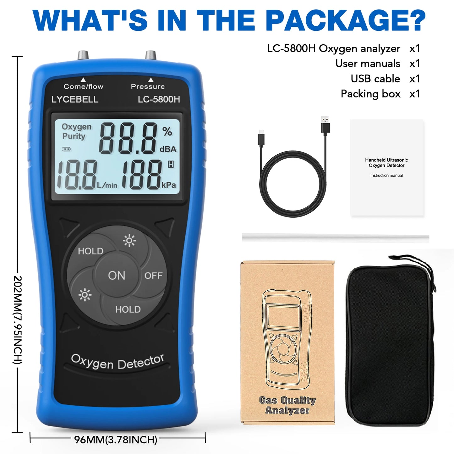 Portable Ultrasonic Oxygen Meter O2 Flow & Pressure