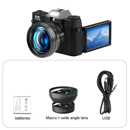 6K Compact Digital Camera with 64GB and Dual Lens