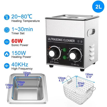 2L Ultrasonic Cleaner with Powerful 60W Motor for Home Use