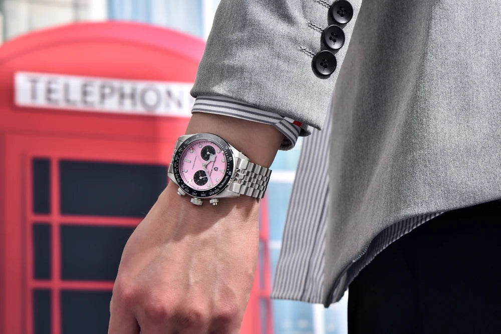 Pink Waterproof Quartz Chronograph Watch with Sapphire Crystal