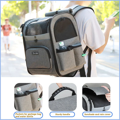 Travel Pet Backpack Breathable Carrier with Sturdy Frame Grey