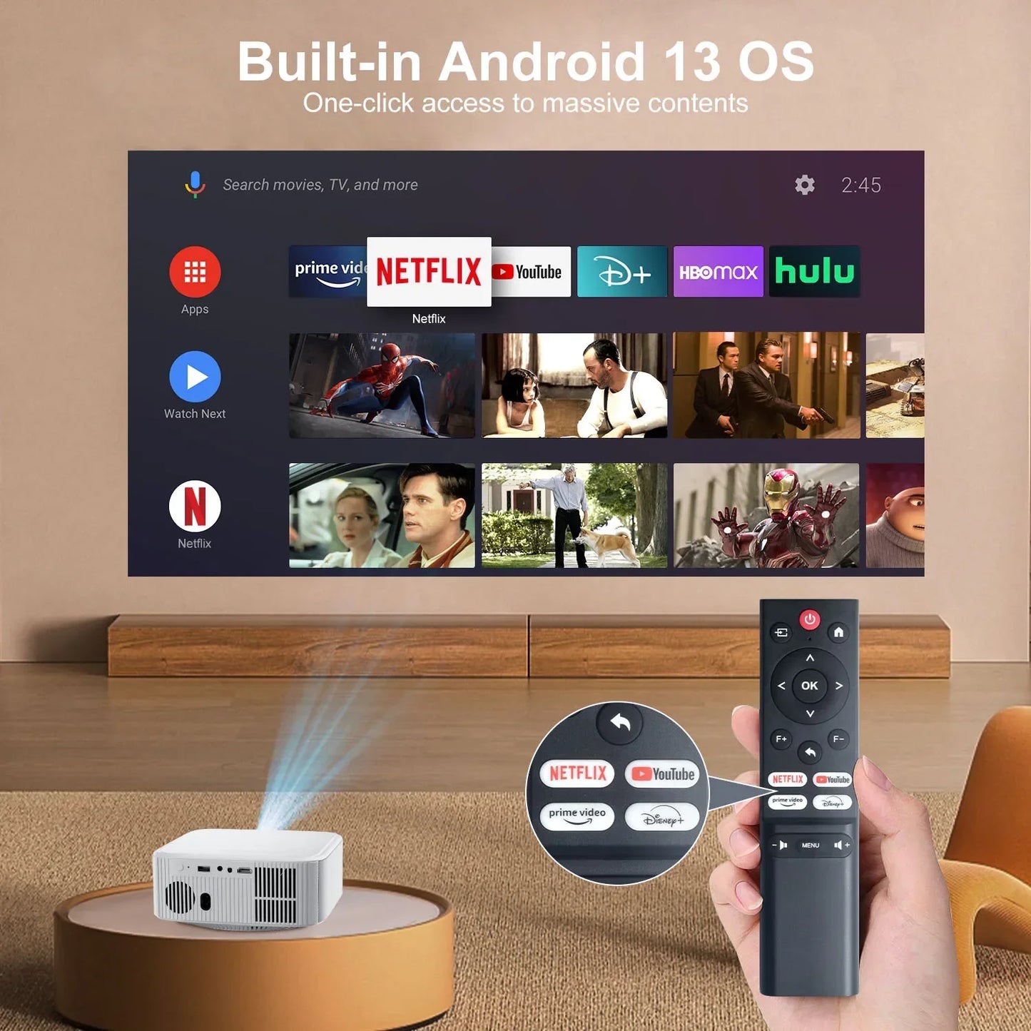 Smart 1080p 4K Projector with WiFi Bluetooth and Auto Focus