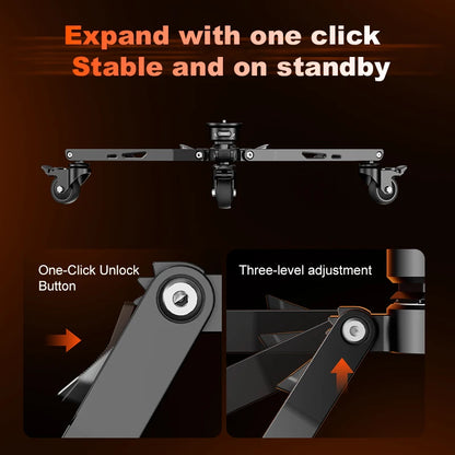 Aluminum Tripod Dolly 3-Wheel Foldable Base Quick Lock