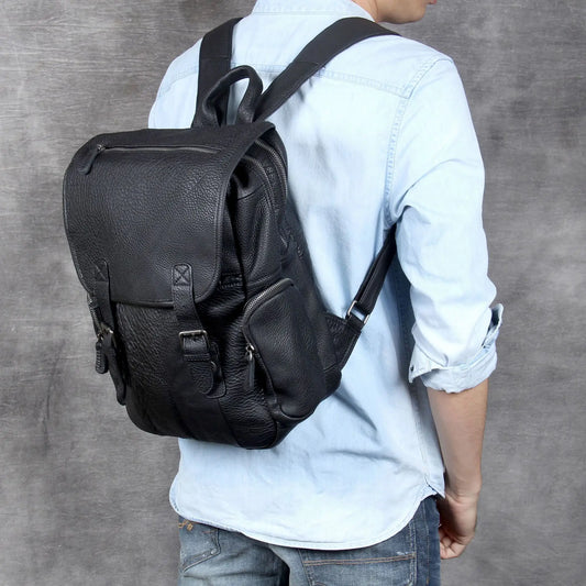 Men Leather Backpack 15.6 Inch Laptop Travel School Bag
