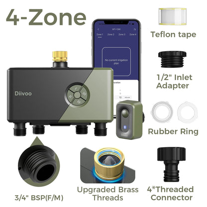 Smart WiFi Garden Irrigation Timer 4 Zone Brass Controller
