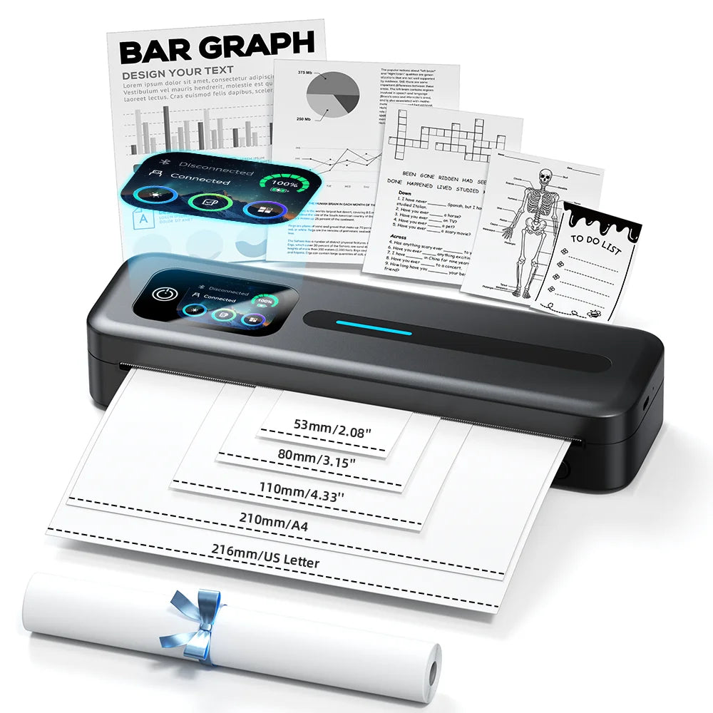 Portable A4 Thermal Printer Bluetooth Wireless Touchscreen