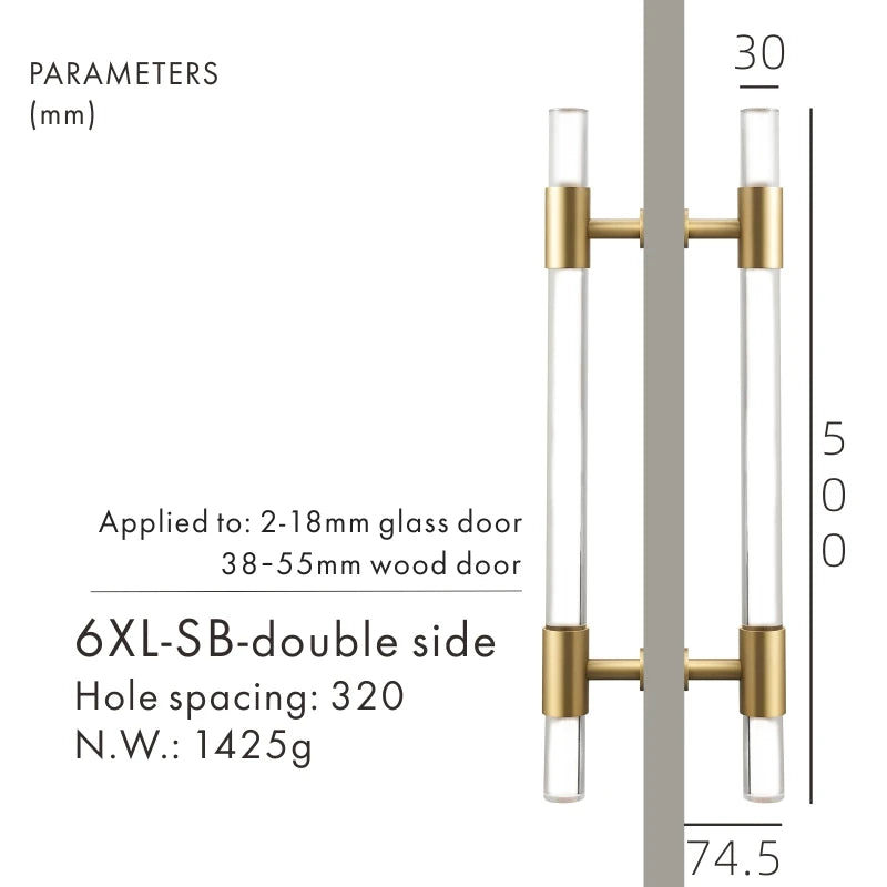 Brass Door Handle Matt Gold Pull Handle Double Door P1-SB-6XL