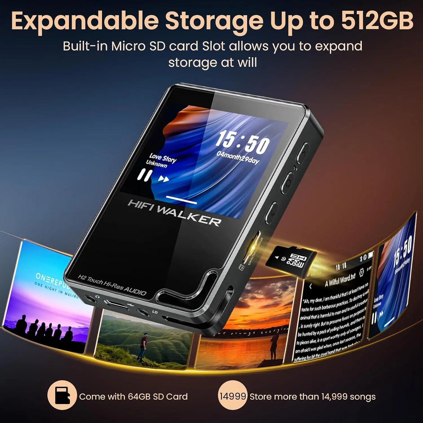 Portable Hi-Res MP3 Player 128GB Bluetooth 5.2