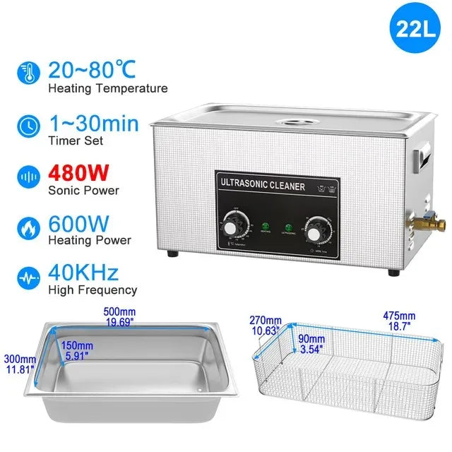 22L 480W Portable Ultrasonic Washer Strong Home Cleaning Machine