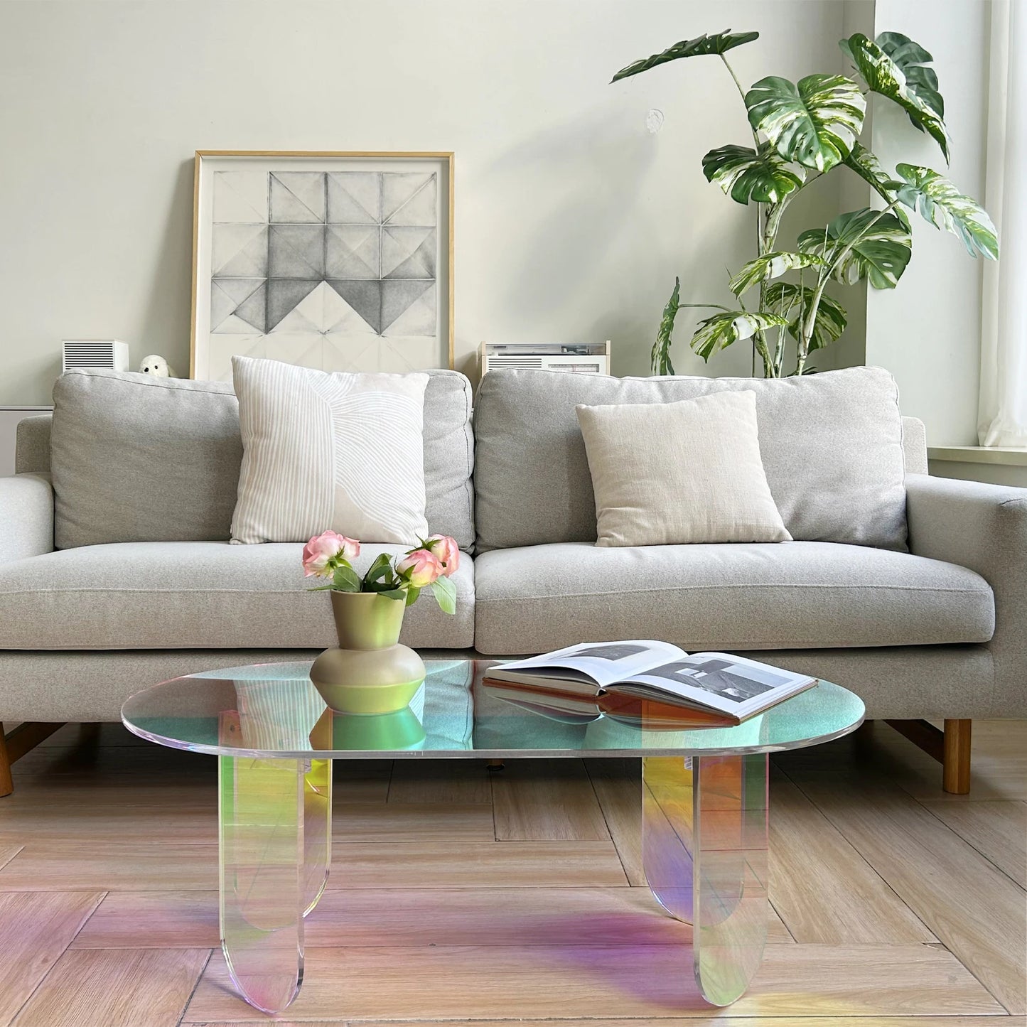 Iridescent Acrylic Coffee Table 95cm Modern Side Table