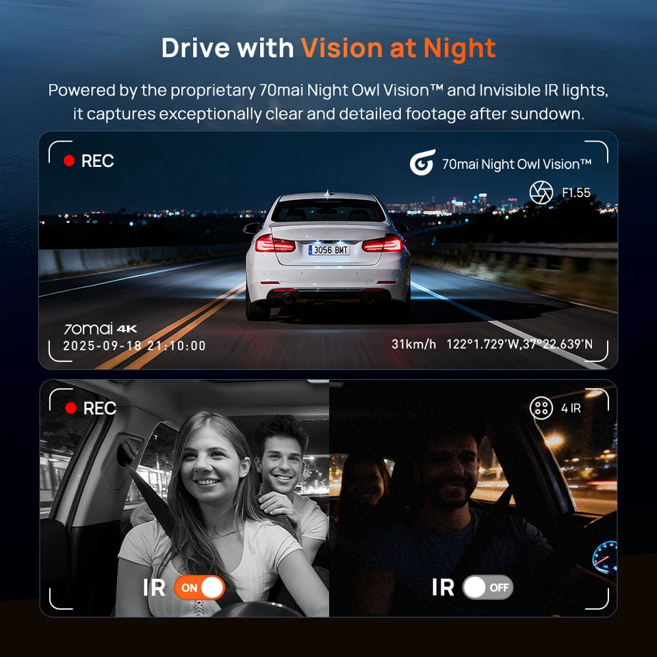 2160P Triple View Car DVR with Voice Control