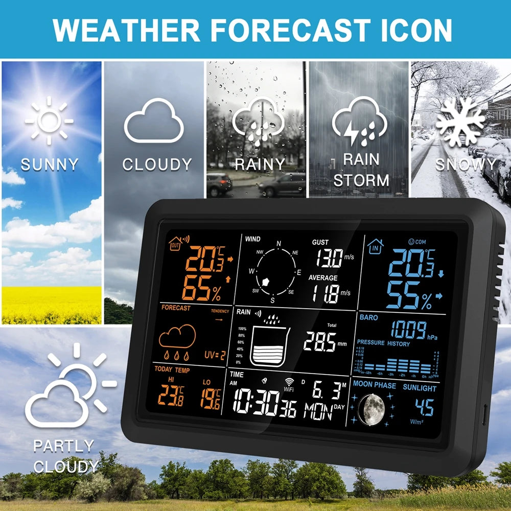 White Wireless Weather Station with Solar Sensor and Forecast