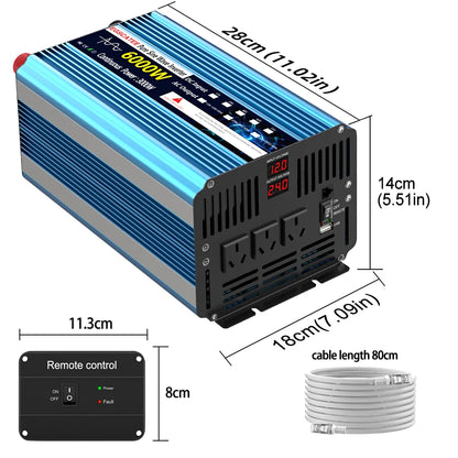 12V to 240V Pure Sine Wave Power Inverter 6000W