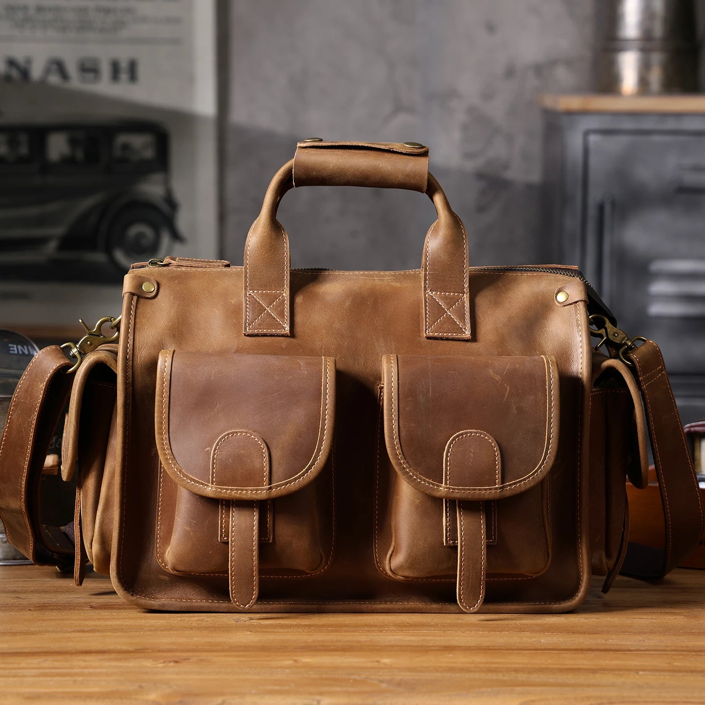 Premium Leather 14” Laptop Work Briefcase Bag