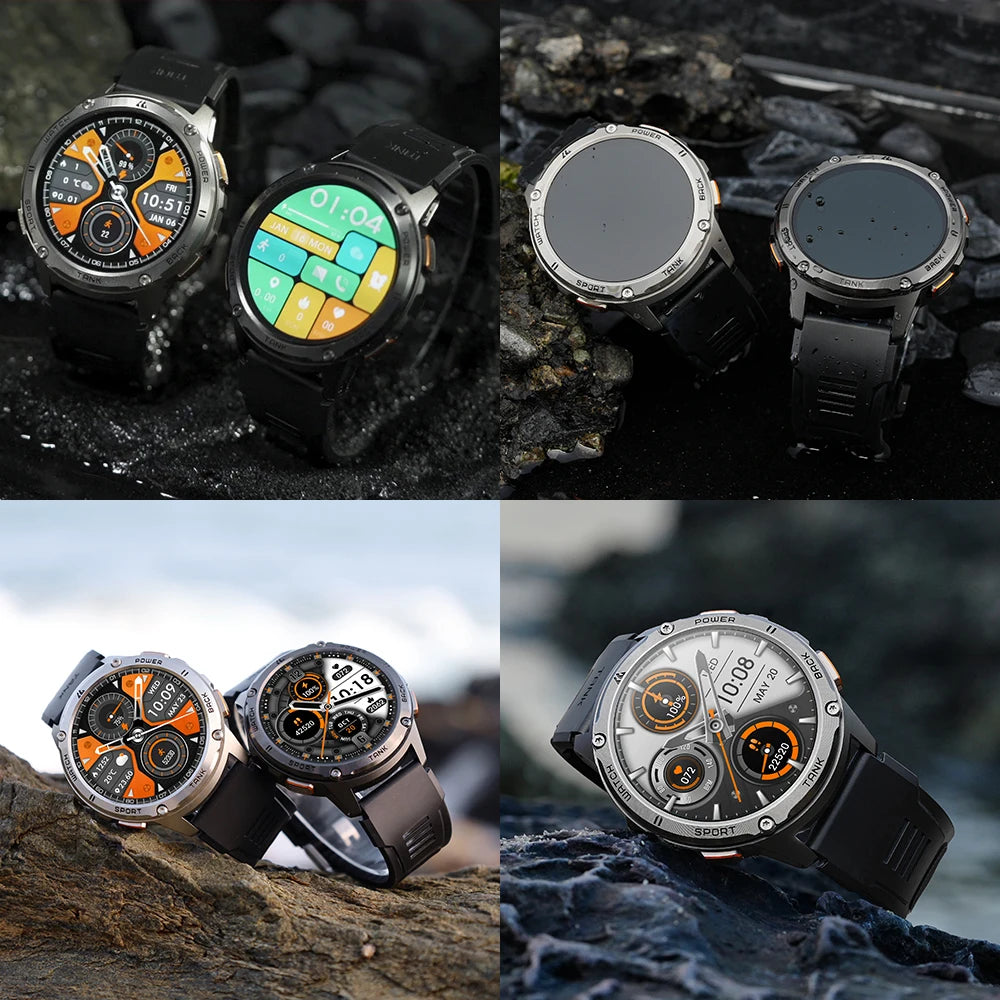 Rugged Military Smart Watch with Fitness Tracking Black