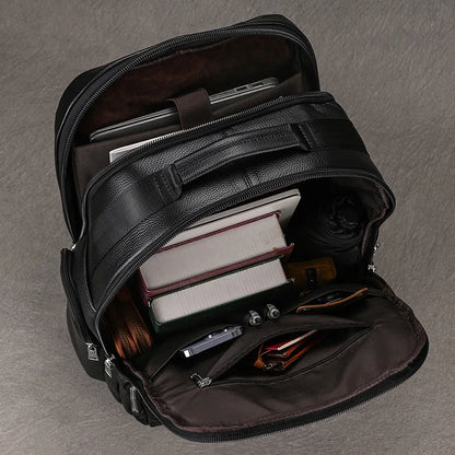 Large Capacity Leather Laptop Backpack with USB Charging
