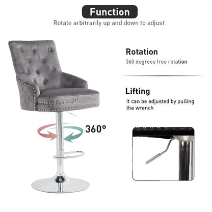 Luxury Velvet Swivel Bar Stool with Lion Knocker