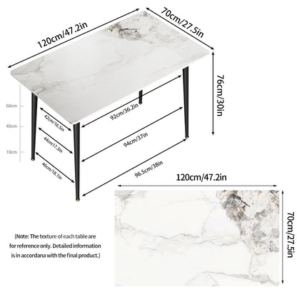 Glossy White Marble Dining Table 4–6 Seat with Metal Frame