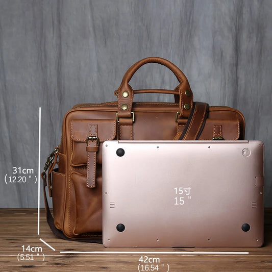 Dark Brown Retro Leather Travel and Work Briefcase