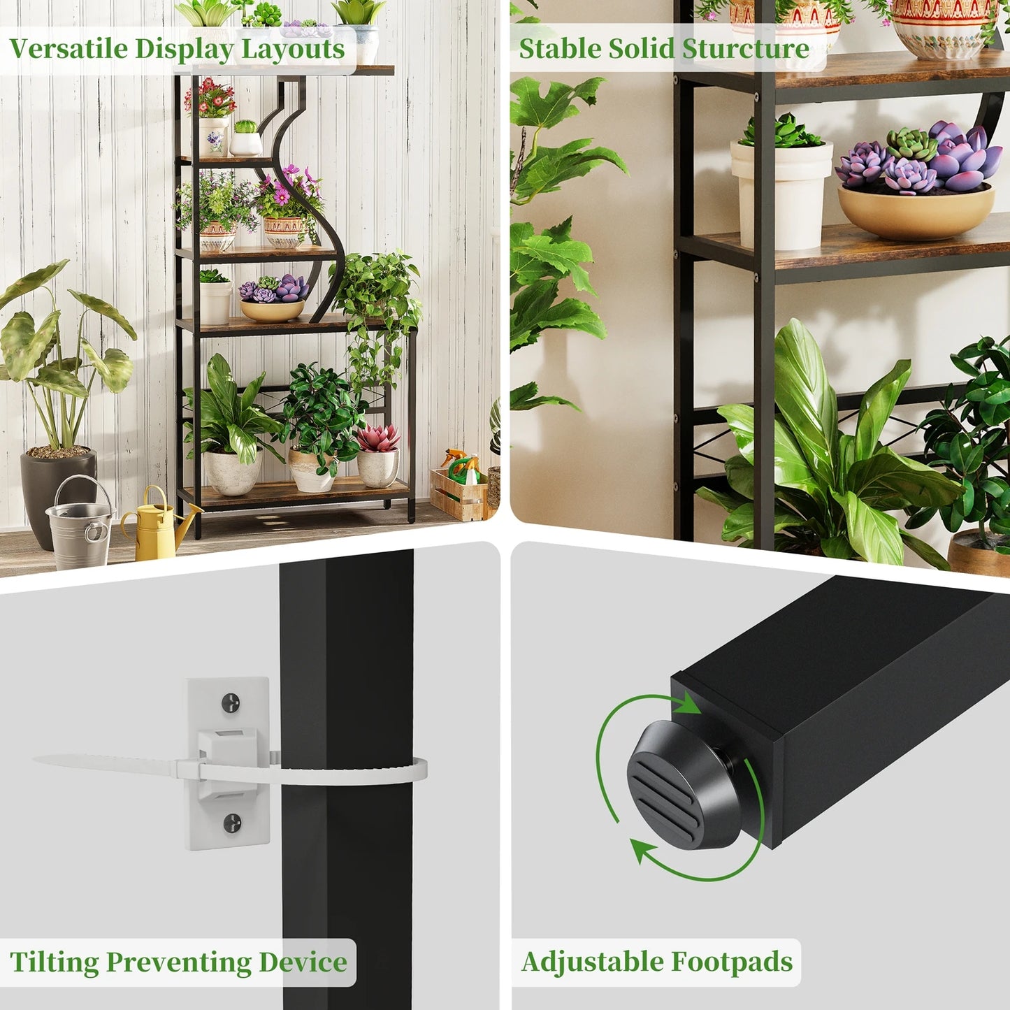 Industrial 5-Tier Flower Pot and Bookshelf Stand