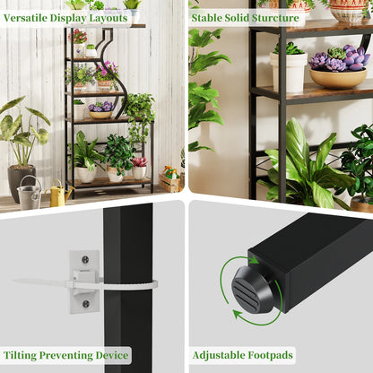 Industrial 5-Tier Flower Pot and Bookshelf Stand