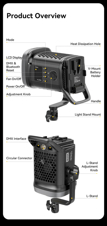 Rechargeable 200W Bi Color Video Light for Streaming