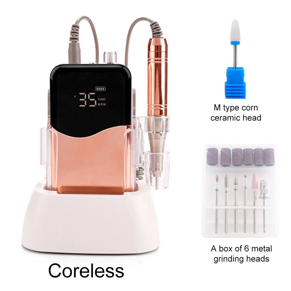 Rechargeable Rose Gold Nail Drill Wireless 35K RPM