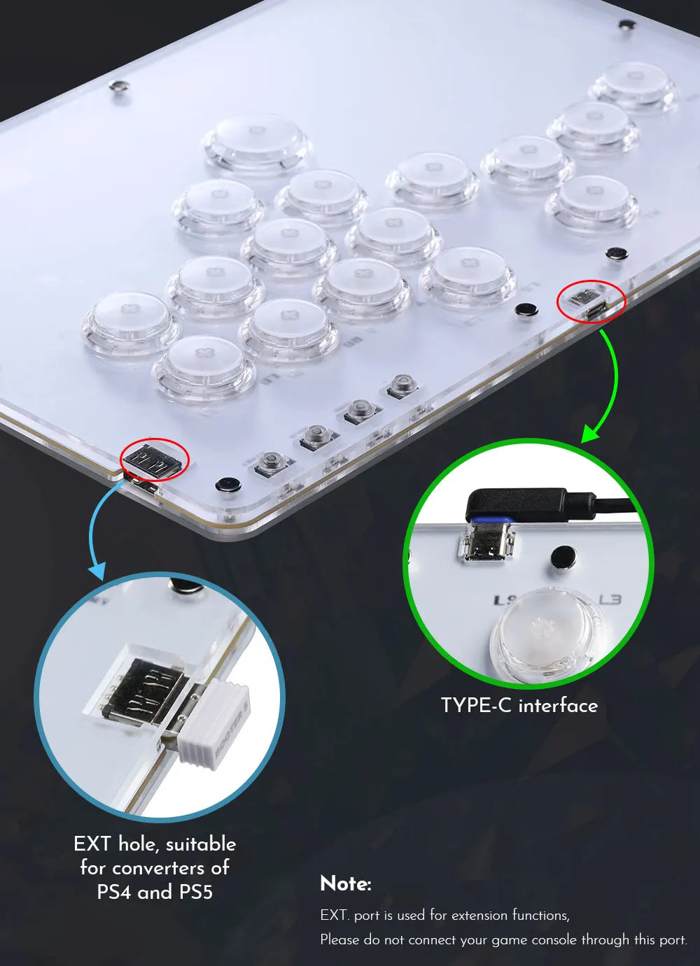 R16 Crystal Leverless Arcade Controller for PC PS4 PS5