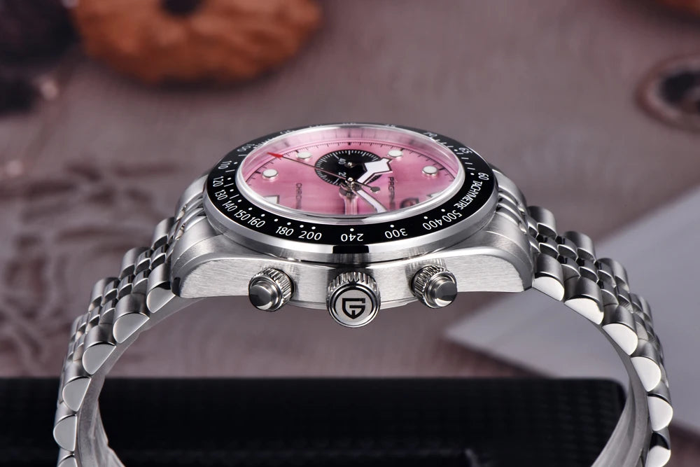 Pink Waterproof Quartz Chronograph Watch with Sapphire Crystal