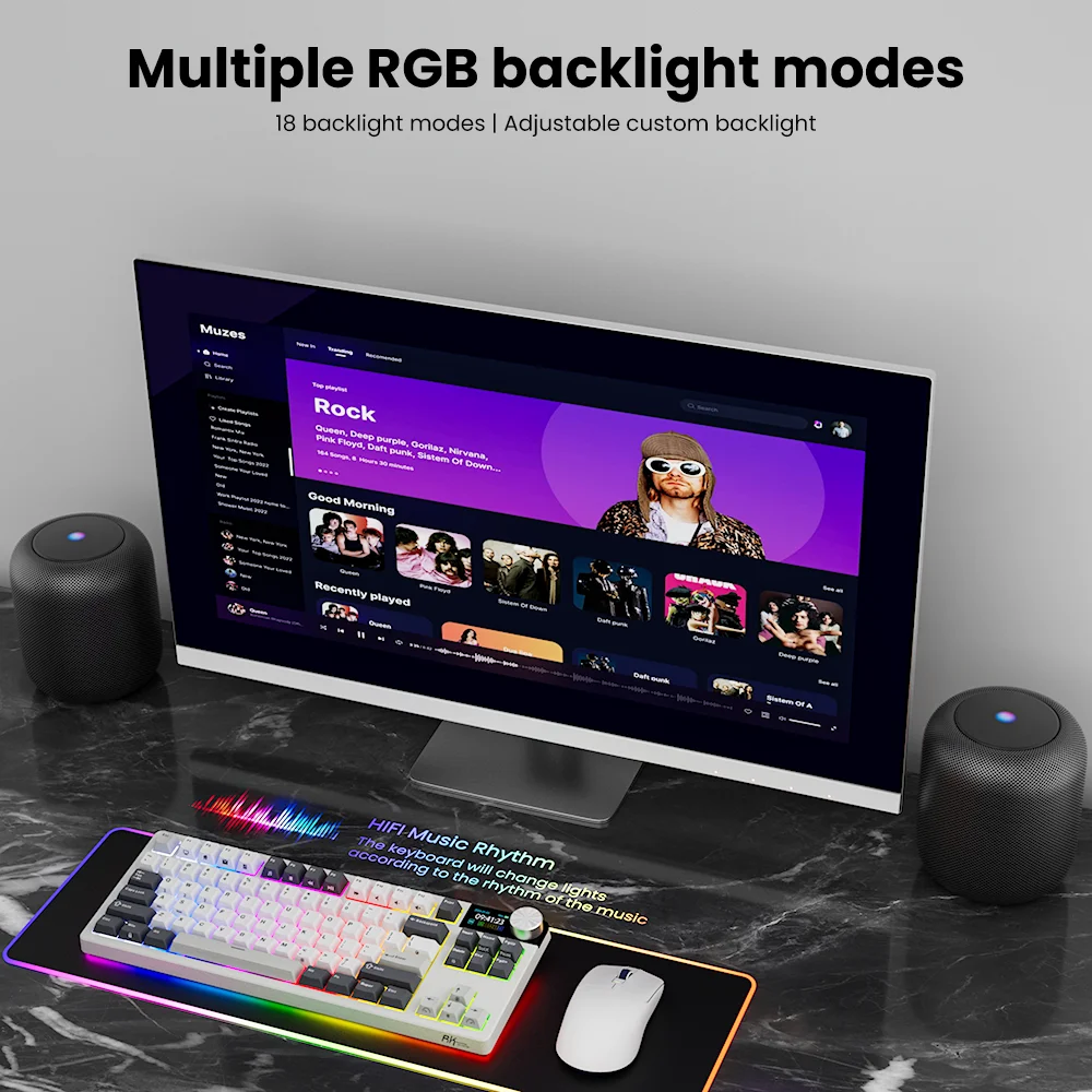 Compact 85-Key Wireless RGB Keyboard TFT Display White