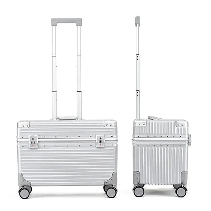18 Inch Silvery Spinner Camera Trolley Suitcase Aluminum Frame