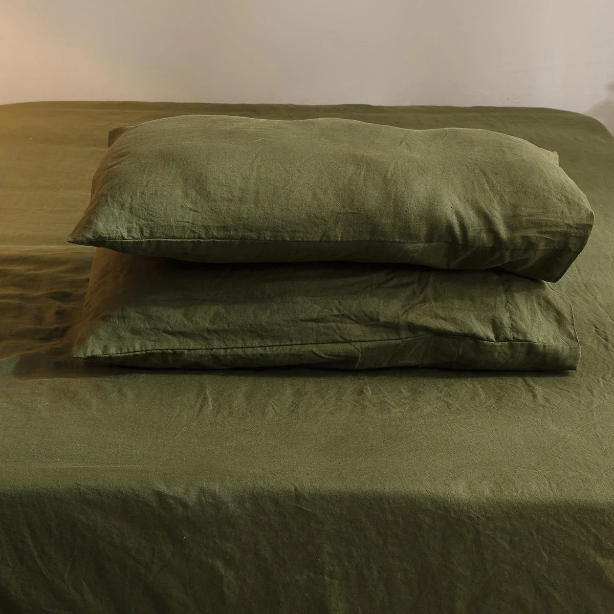 Army Green Linen Flat Fitted Pillowcases 4 Piece King Size