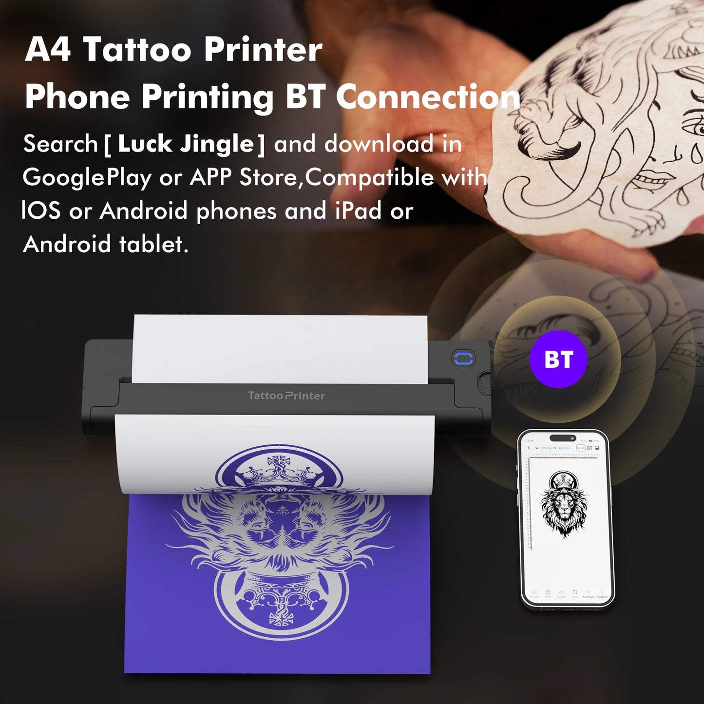 Mini Portable A4 Thermal Printer with 50 Tattoo Papers