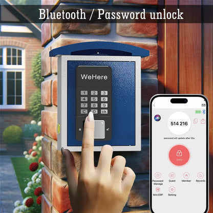 Secure Key Storage Box with Code App and Bluetooth Blue