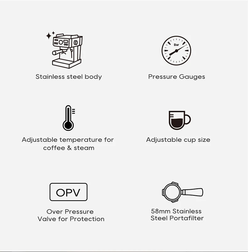 20 Bar Semi Automatic Espresso Coffee Machine 58mm Portafilter