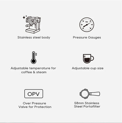 20 Bar Semi Automatic Espresso Coffee Machine 58mm Portafilter