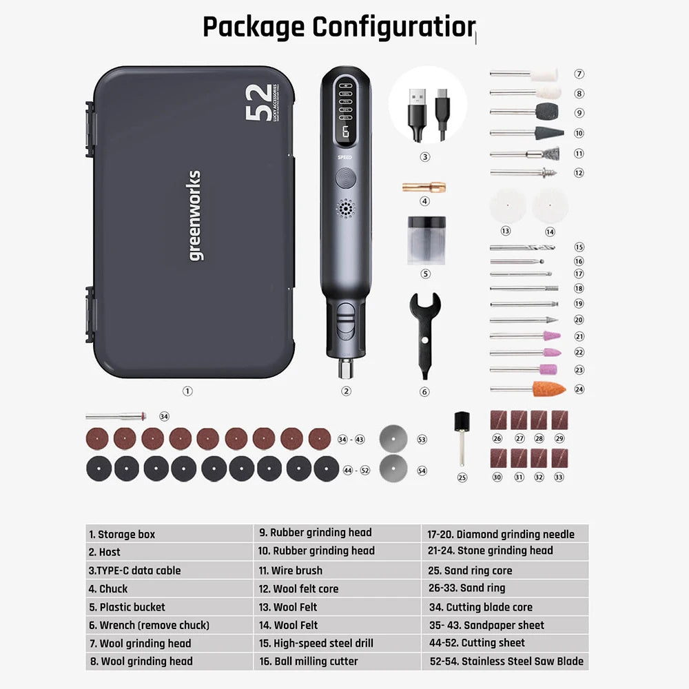 Cordless 80W Mini Grinder with 52 Accessories and USB Charging