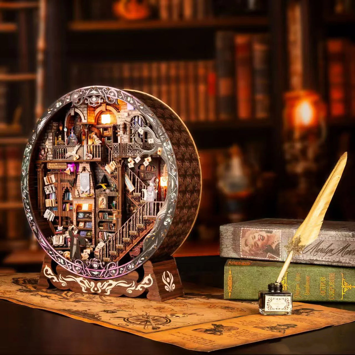 DIY Wooden Miniature Magic Library Dollhouse Kit with Furniture