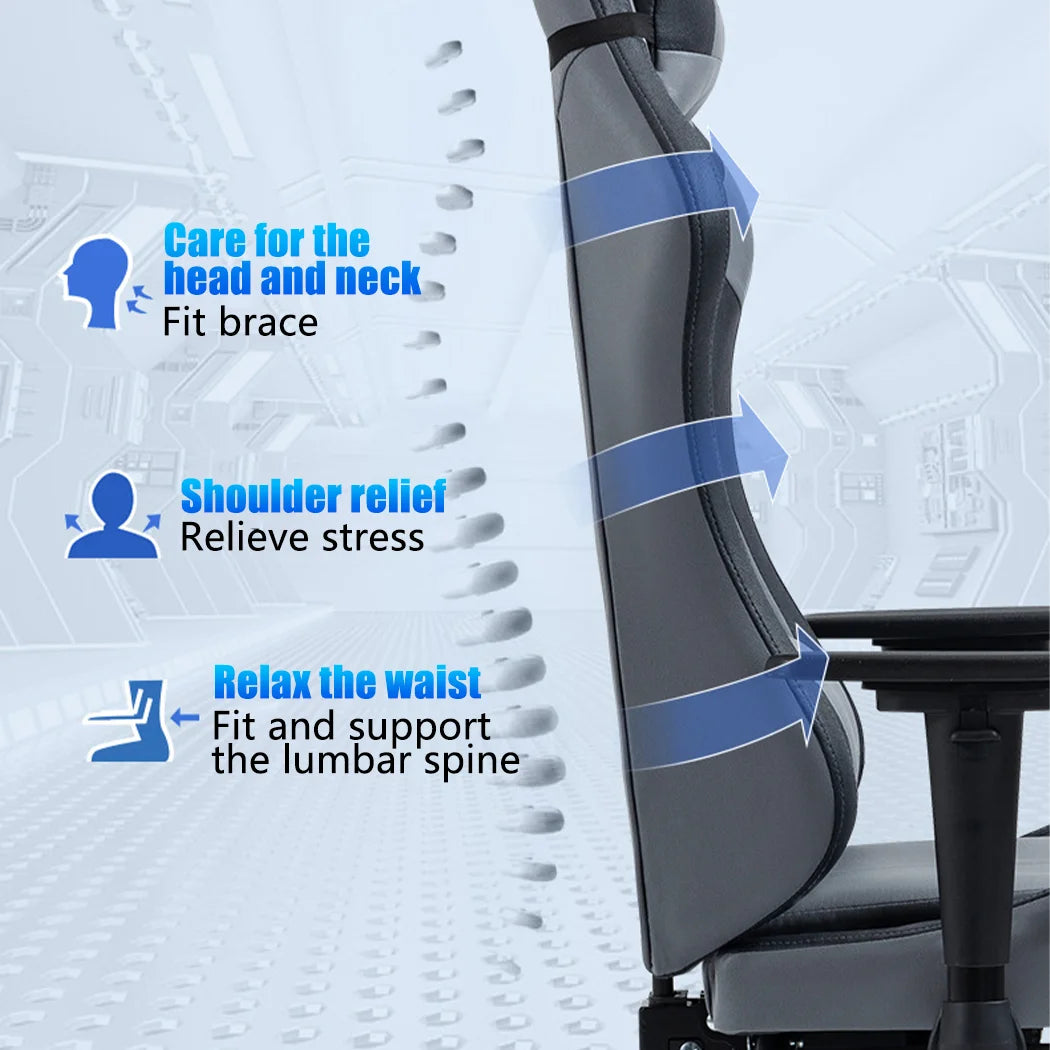 Racing Style Leather Gaming Chair with Adjustable Footrest