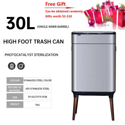 30L Smart Waterproof Stainless Steel Waste Bin