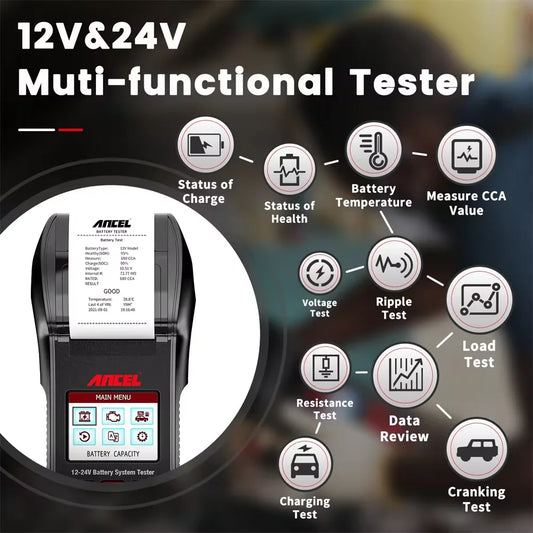 Digital Car Battery Load Tester 12V 24V with Printer