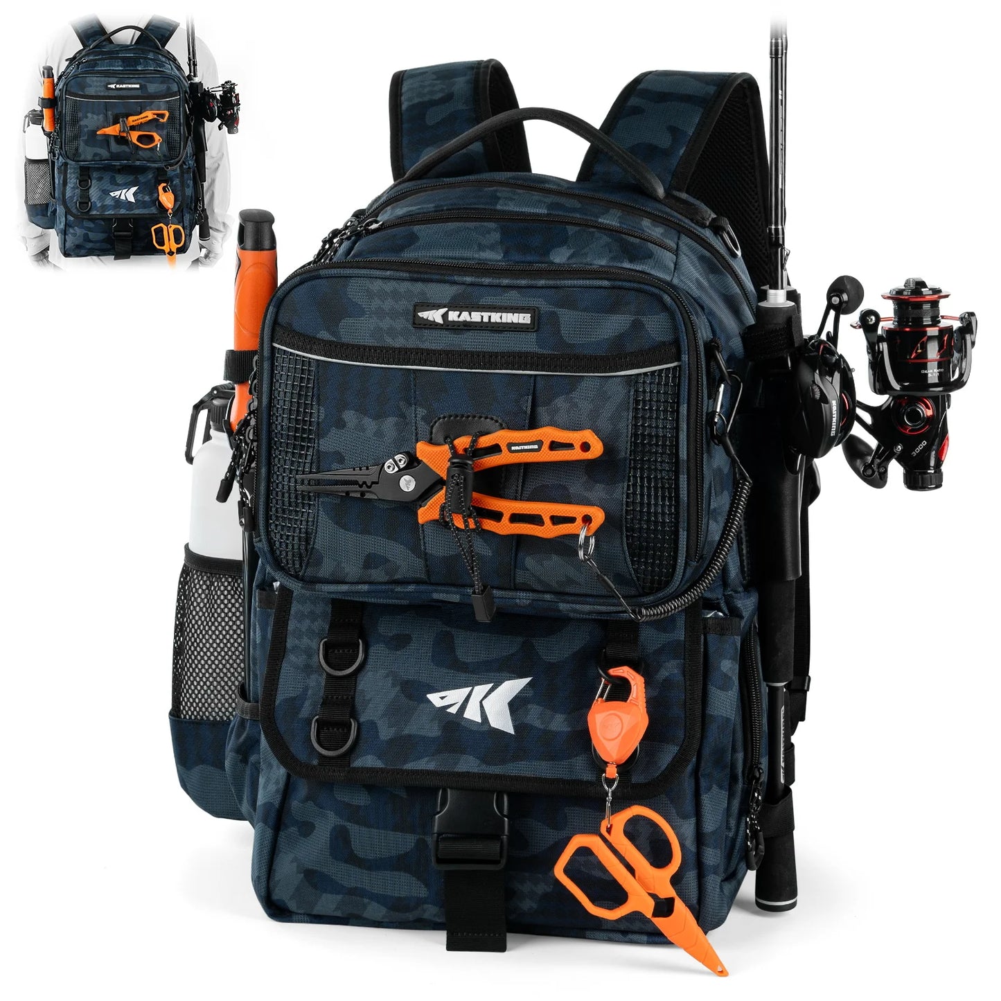 50L Fishing Tackle Backpack with Removable Bait Binder