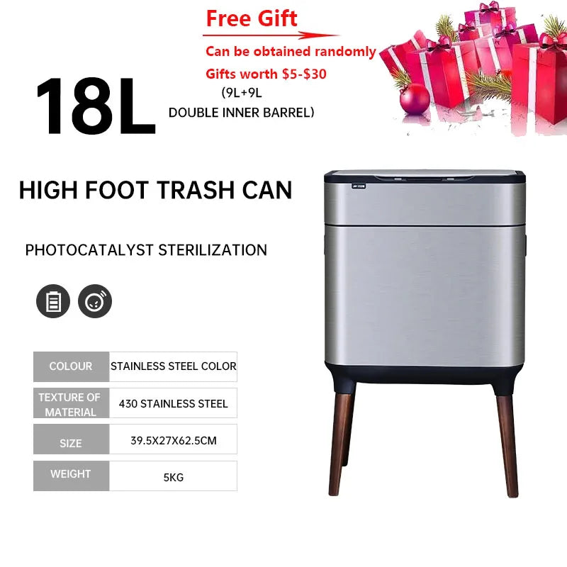 18L Silver Kitchen Trash Bin with Sensor