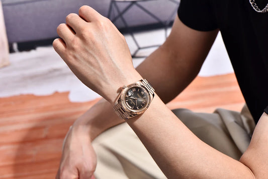 Luxury Mechanical Wristwatch Mens Rose Gold Brown