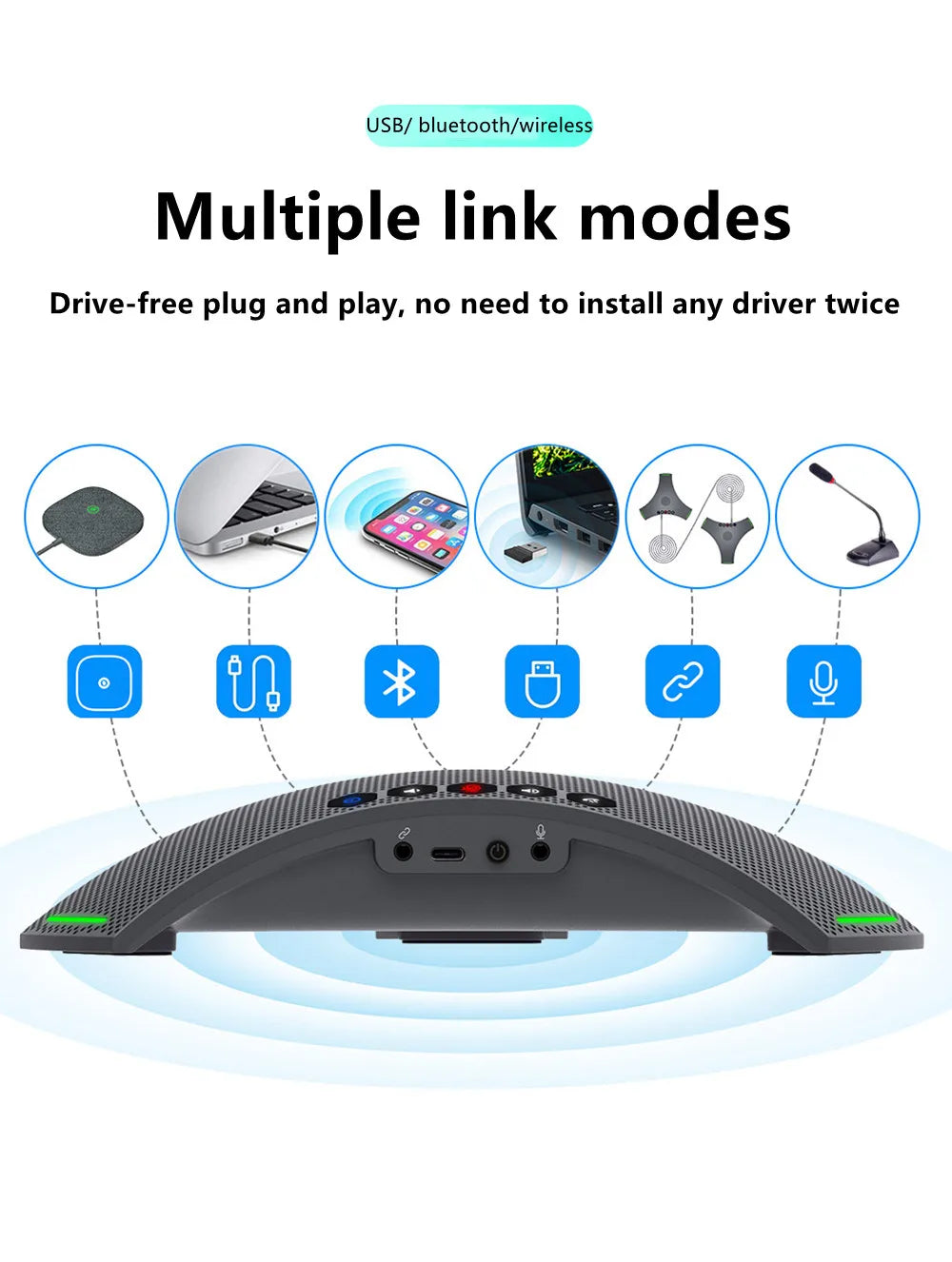 Wireless Conference Speakerphone 16m Pickup Bluetooth USB