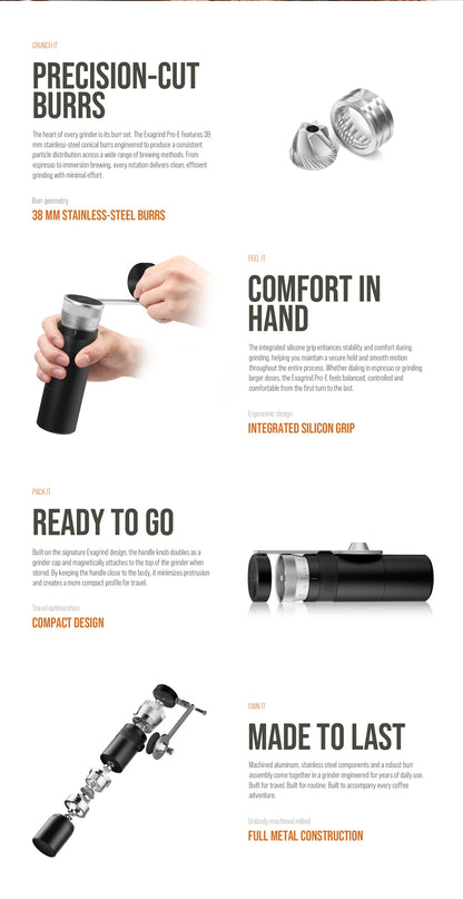 Manual Coffee Grinder with 38mm Stainless Steel Conical Burrs