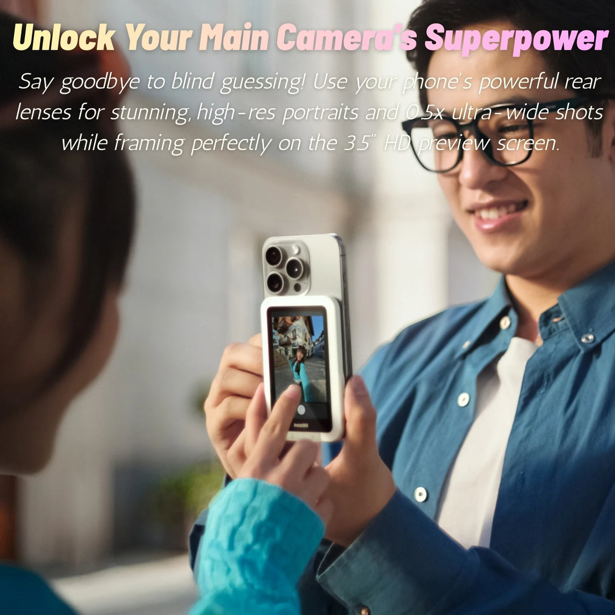 Magnetic Rear Camera Selfie Screen for iPhone and Android