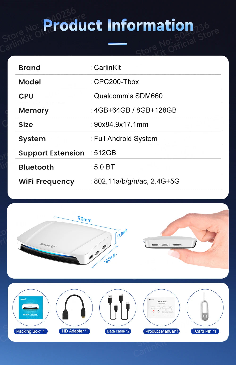 Car AI Box 8G+128G Android 13 GPS YouTube Ready